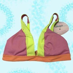 Multicolor Bright Ribbed Triangle Bikini Top NWT